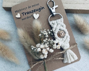 Trauzeugin | Brautjungfer | Makramee Schlüsselanhänger | Holzperle Herz | Keychain | Geschenk