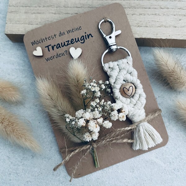 Trauzeugin | Brautjungfer | Makramee Schlüsselanhänger | Holzperle Herz | Keychain | Geschenk