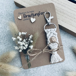 Trauzeugin Brautjungfer Makramee Schlüsselanhänger Holzperle Herz Keychain Geschenk Bild 2