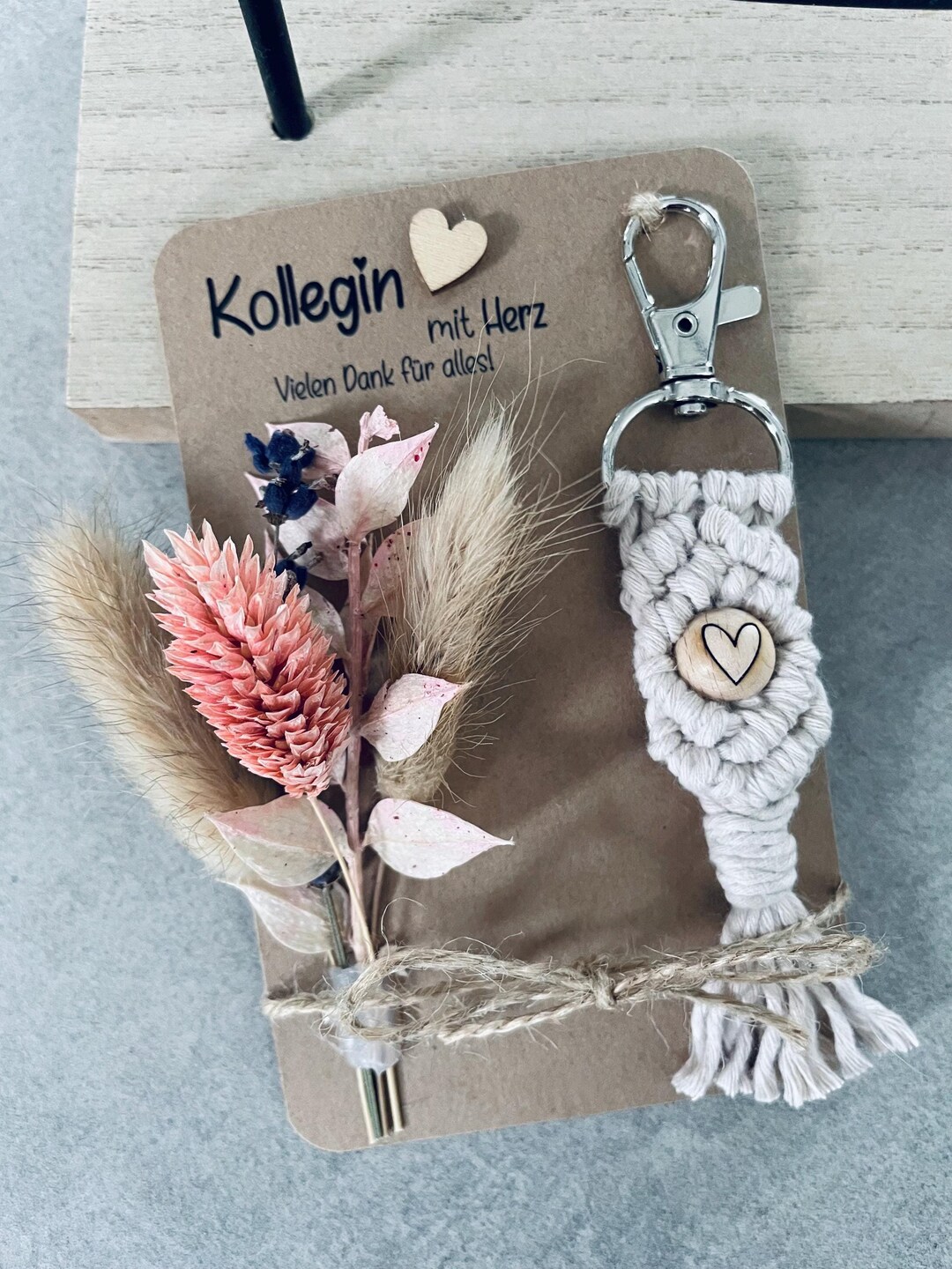 Dankeschön Geschenk Set Mit Makramee Anhänger & Trockenblumen - Personalisierbare Danke Geschenke