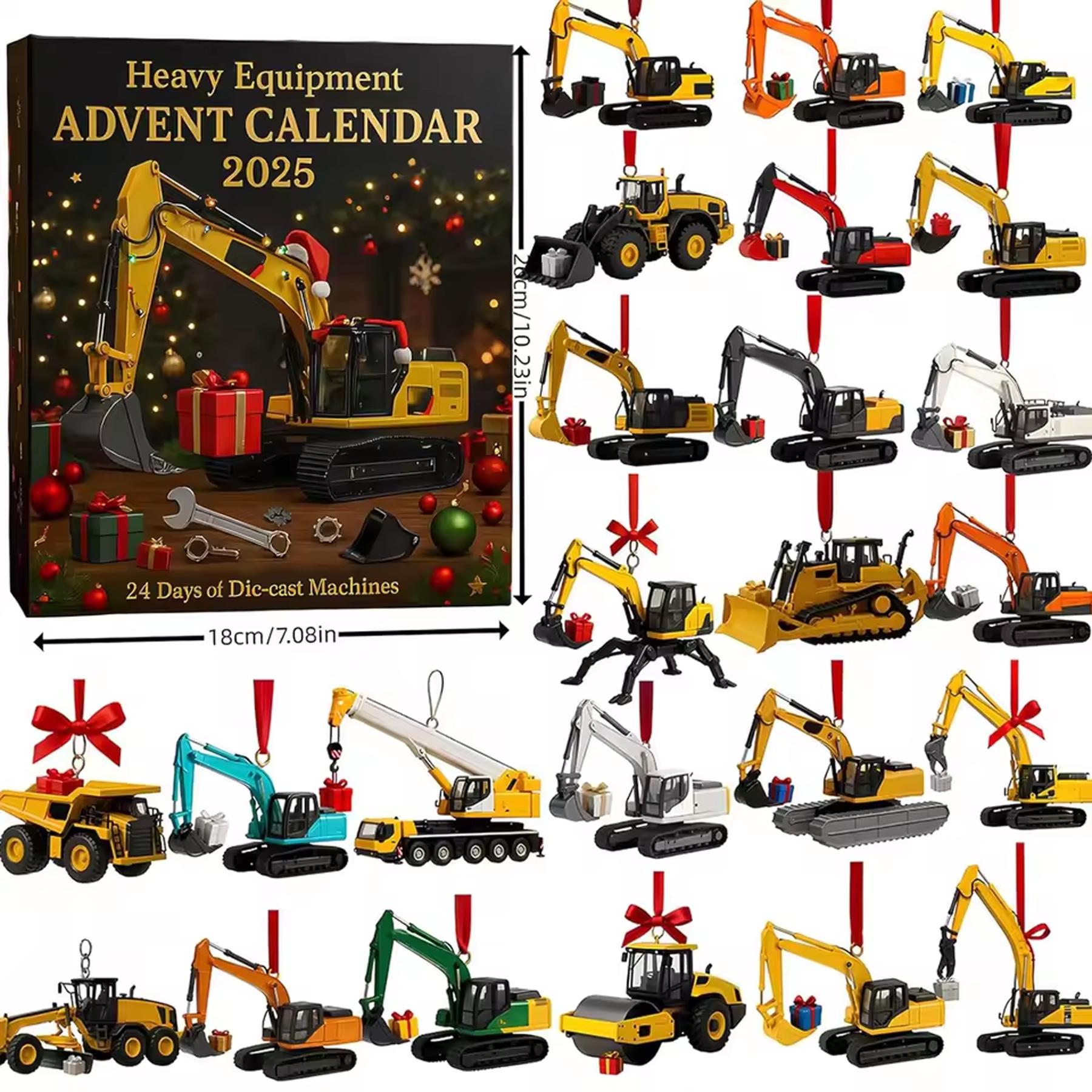Discover Heavy Equipment Advent Calendar, 24pcs Crane Car Building Blocks Advent Calendar, Construction Die-cast set for Kids, Cute Xmas Gift