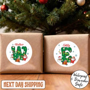 Gepersonaliseerde naam kerstnaamlabels, aangepaste kindercadeaulabelstickers Kerststickers, gepersonaliseerde vakantiecadeaulabels