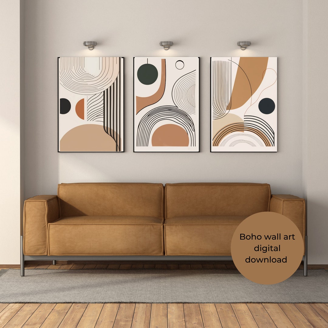 Boho Abstract Wall Art Prints, Set of 3 Prints, Boho Wall Art, Mid ...
