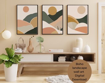 Boho Landschaft Abstrakt Wand Kunst Drucke, 3-er Set Drucke, Boho Wand Kunst, Mid Century moderne Wand Kunst, Digital Download