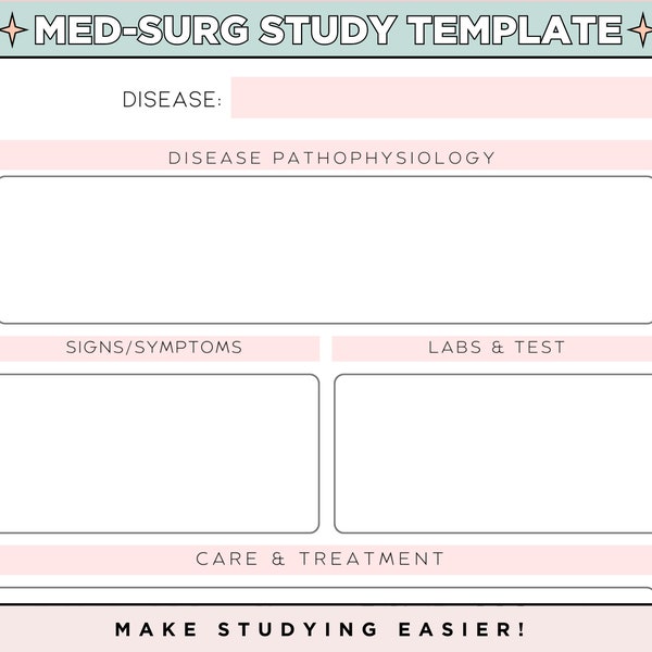 Med Surg Nursing School Template, Printable Study Resource