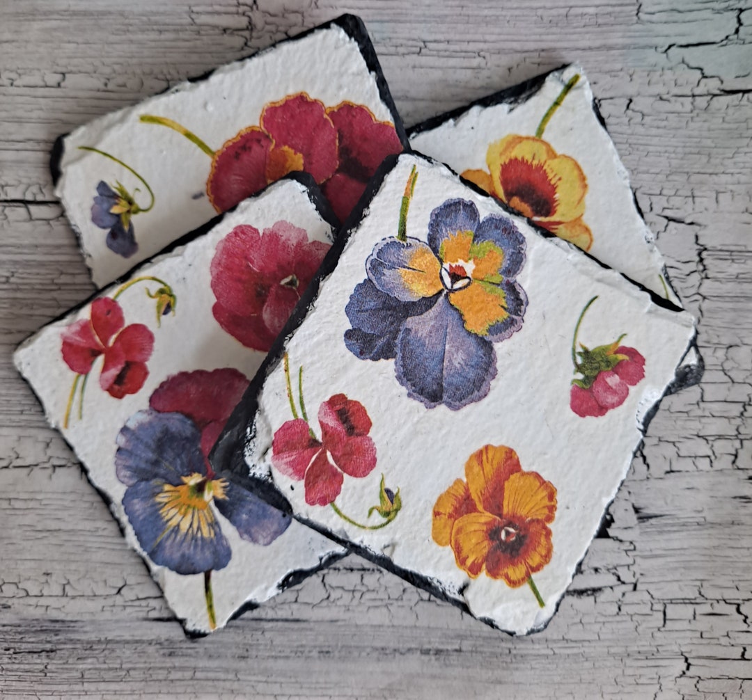 Slate Coasters Decoupaged With a Pansy Design Etsy UK