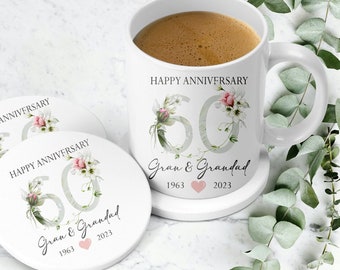 Personalised 60th wedding anniversary mug - diamond wedding anniversary gift - anniversary keepsake gift for husband wife parents couple