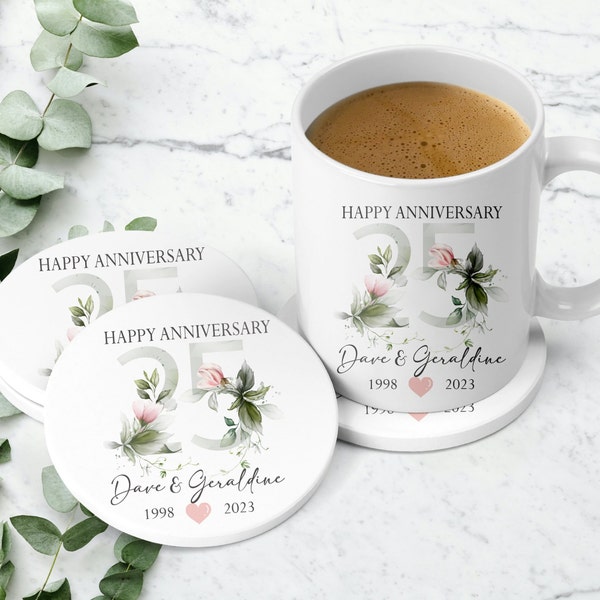 Personalised 25th Wedding Anniversary Mug - Silver Wedding Anniversary Gift - Anniversary Keepsake Gift for Husband Wife Parents Couple