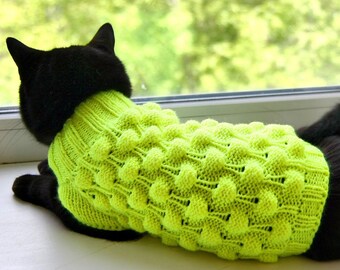 Hand Knitted Cat Sweater "Acid Colors", Handmade Bubble Pop It Jumper for Small Dog or Sphynx cat, Acrylic Pet Clothes for Kitten or Puppy