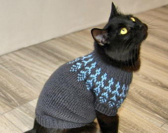 Handgestrickter Katzenpullover ""Icelandic"" , Handgefertigte Norwegische Wollpullover für Kleine Hunde oder Sphynx Katzen, Jacquard Haustierkleidung für Kätzchen oder Welpen"