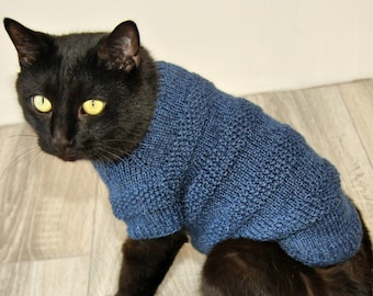 Handgestrickter Katzenpullover ""CATerpilar"", Handgefertigte Wolle für Kleine Hunde oder Sphynx-Katzen, Warme Gestreifte Haustierkleidung für Kätzchen."