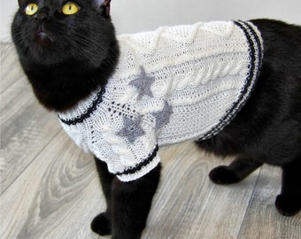Pattern Knitted Cable Cat Sweater &quot;Folklore&quot;, Printable PDF DIY Taylor Jumper for Small Dog or Sphynx cat, Pet Clothes for Kitten or Puppy