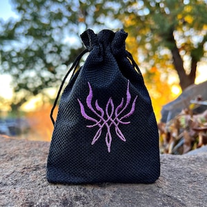 Fire Emblem Embroidered DnD Dice Bag, FE3H Inspired D&D Dice Pouch: Crest of Flames Embroidery, Byleth Three Houses Geek Gift