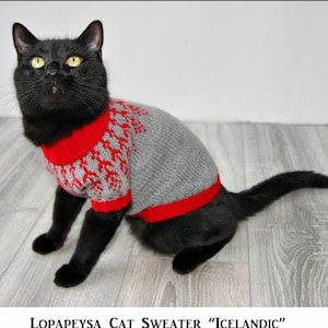 Pattern Lopapeysa Cat Sweater "Icelandic", Printable PDF DIY Norwegian Jumper for Small Dog or Sphynx cat, Jacquard Pet Clothes for Puppy