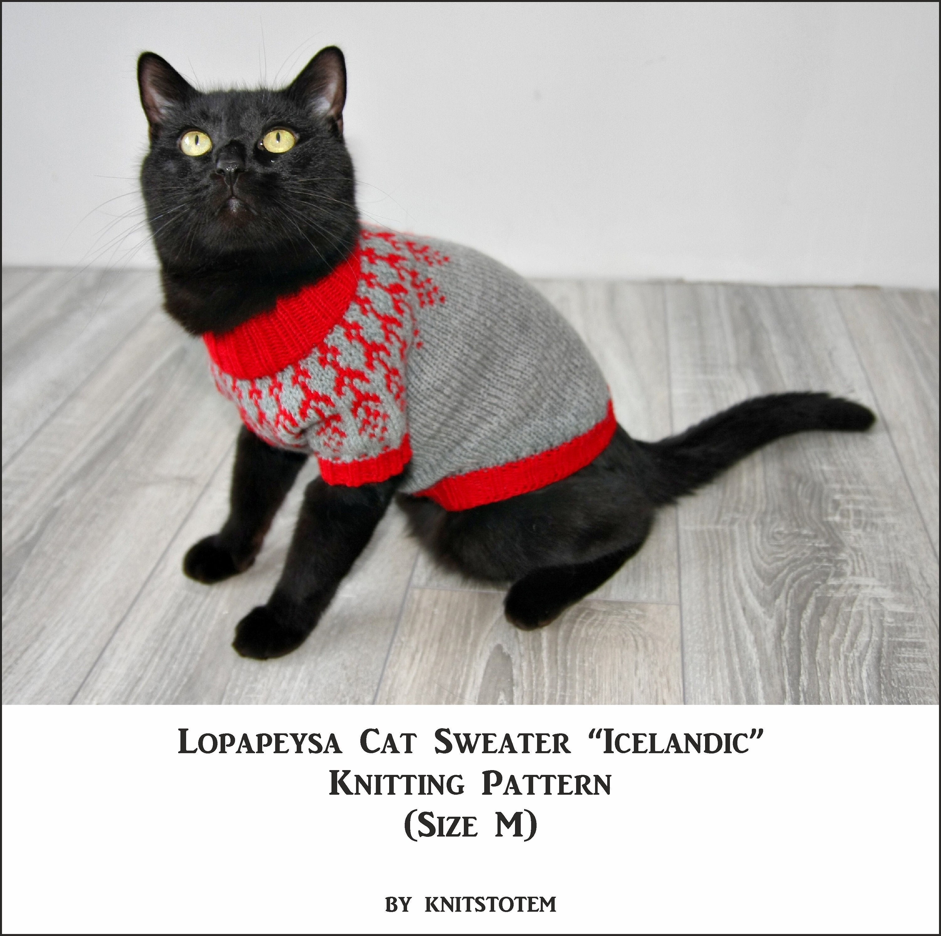 Pattern Lopapeysa Cat Sweater "Icelandic", Printable PDF DIY Norwegian Jumper for Small Dog or Sphynx cat, Jacquard Pet Clothes for Puppy