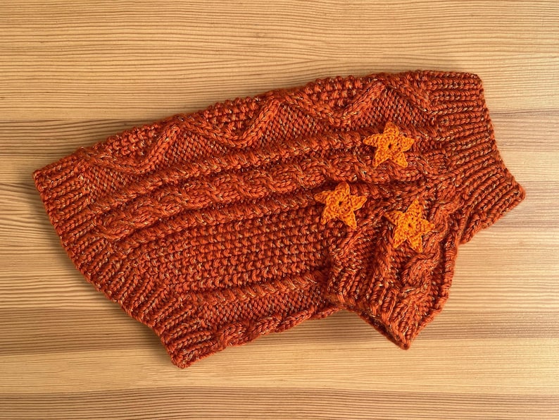 Hand Knitted Cat Sweater "Folklore", Taylor Cat Cardigan, Handmade Wool Cable Knit Jumper for Small Dog, Pet Clothes for Kitten or Puppy Showgirl orange ver.