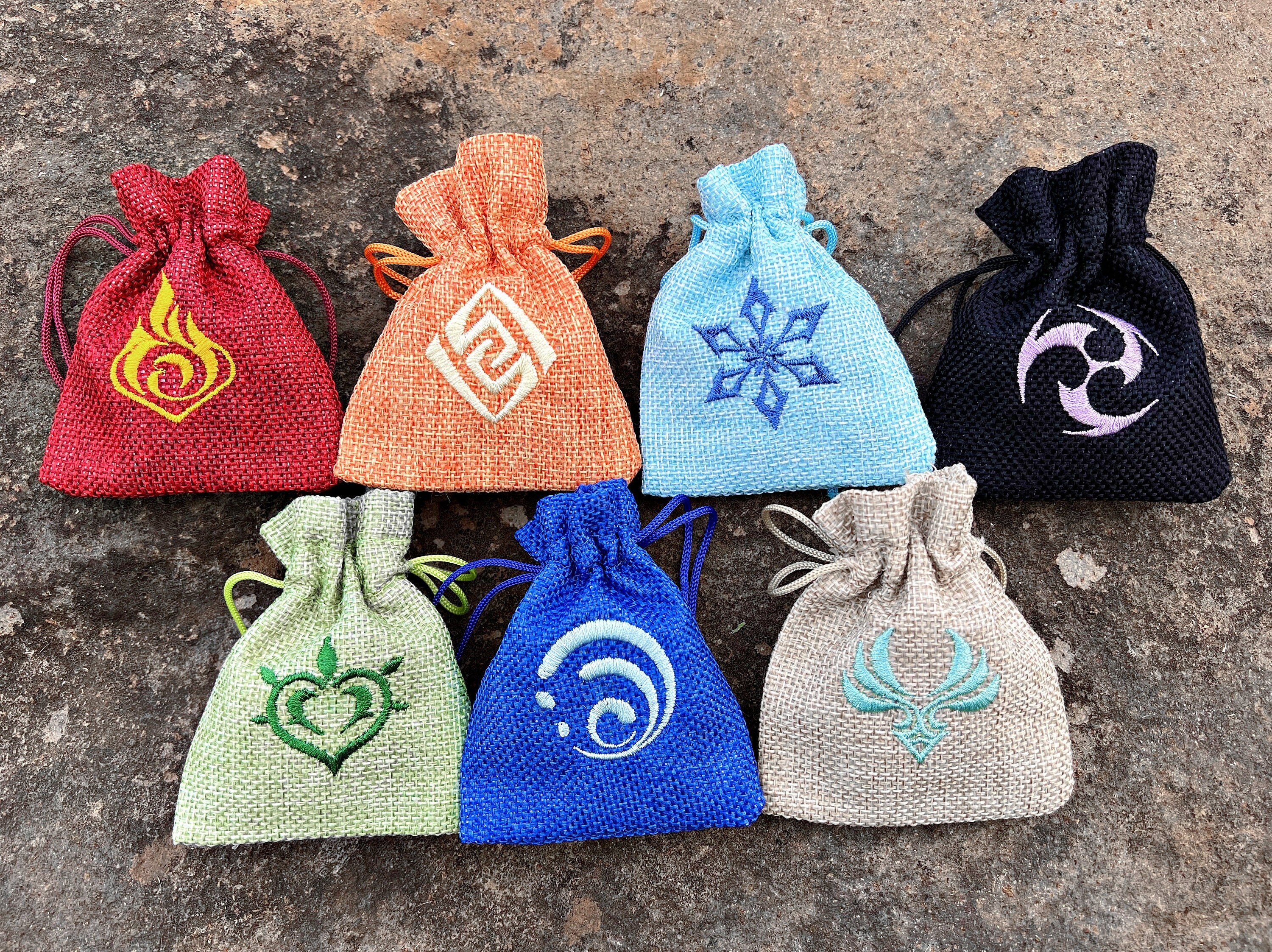 Genshin Embroidered D&D Dice Bags, Genshin Impact Elements DnD Dice Pouch, Custom Gamer Gift, Anemo, Electro, Geo, Hydro, Pyro, Cryo, Dendro