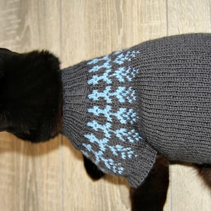 Hand Knitted Cat Sweater Icelandic, Handmade Norwegian Wool Jumper for Small Dog or Sphynx cat, Jacquard Pet Clothes for Kitten or Puppy image 4