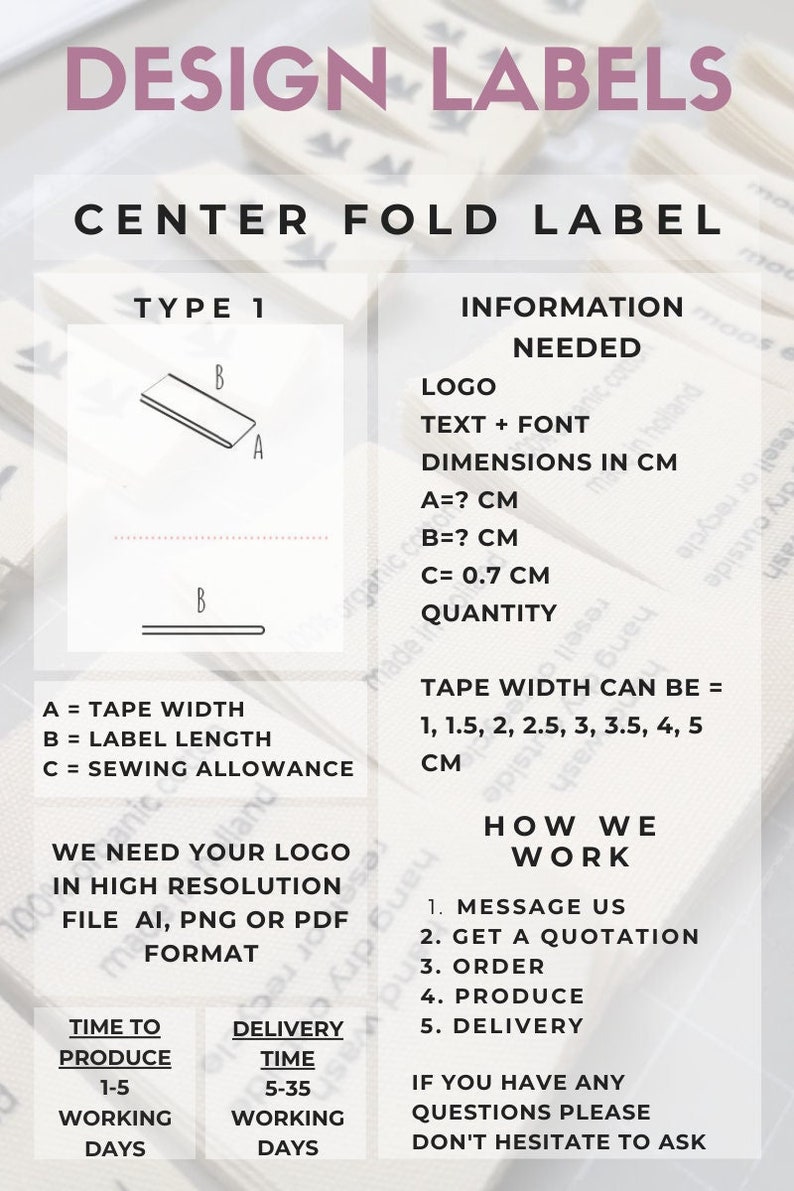 custom design cotton labels guide. Centrally folded