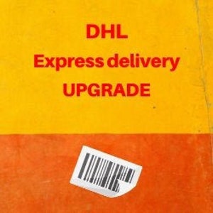 May include: DHL Express delivery upgrade label with a barcode.