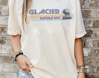 Vintage-Inspired Glacier National Park Comfort Colors Tee - Soft, Durable, Retro Cotton Shirt with Iconic Glacier Graphic