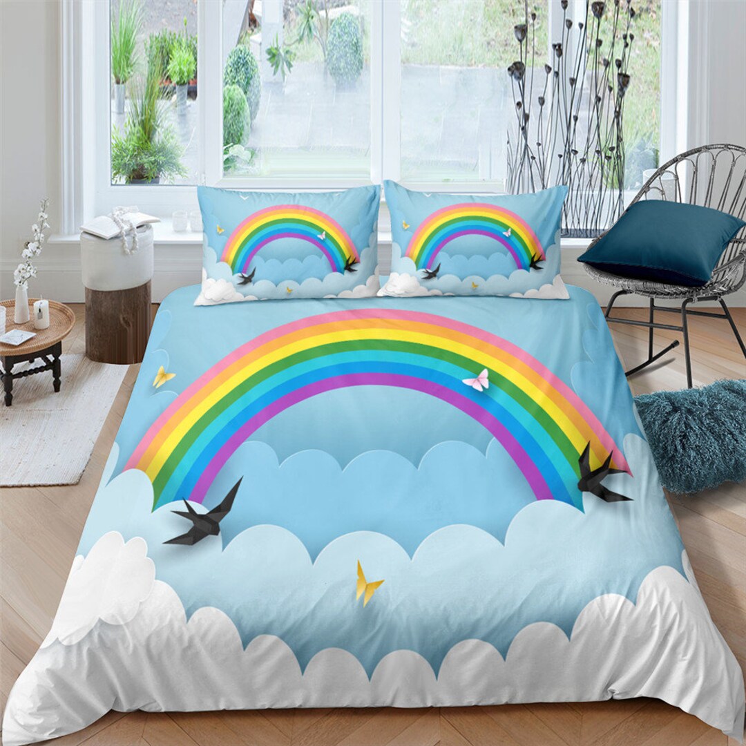 Rainbow Duvet Cover Setrainbow on Abstract Backdrop Feeling Etsy