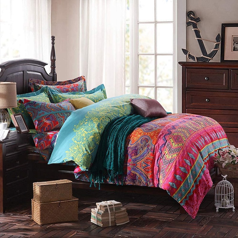 Bohemian Duvet Coverbohemian Retro Bedding Set Boho Floral Etsy