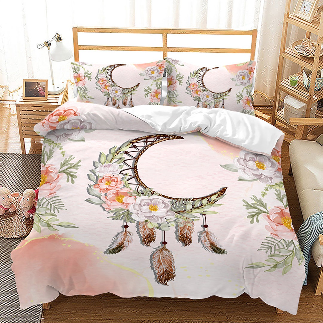 Dream Catcher Duvet Cover Set3d Printed Spring Pink Floral Etsy