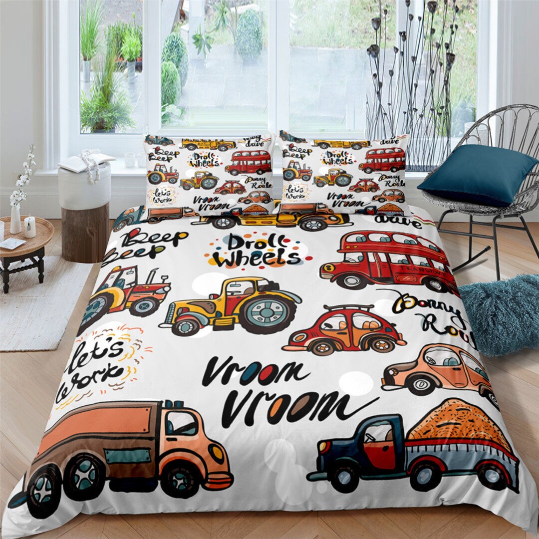 Construction Vehicles Comforter Cover Set Twin Sizeboys Etsy