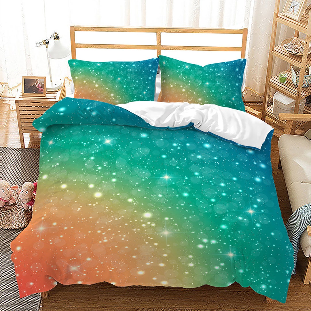 Rainbow Duvet Cover Set3d Printed Orangegreen Gradient Shiny Etsy