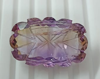 Pietra preziosa di ametrina naturale di forma rettangolare, pietra preziosa di ametrina sfaccettata intagliata, ametrina del paese della Bolivia, dimensioni 32x21x11 mm per la creazione di gioielli