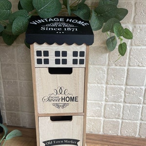 Vintage Rustic Wooden House Box With Storage Home Decoration Decor Gift