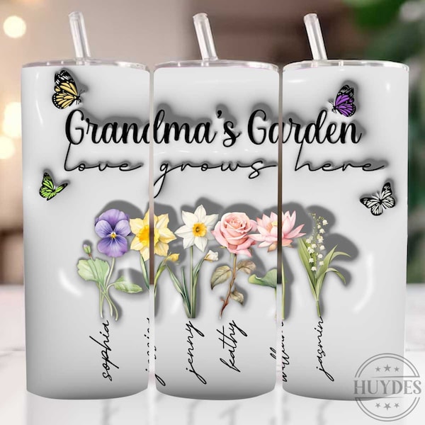 Personalized Up to Kids Grandmas Garden Png Bundle, 20oz Skinny Tumbler Sublimation Design, 3d inflated tumbler, Mothers day gift, Add names