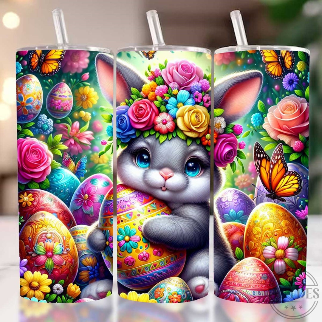 Easter Bunny Tumbler Wrap Colorful, 20 Oz Skinny Tumbler Sublimation ...