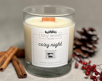 COZY NIGHT - scented candle with wooden wick - transparent - soy wax