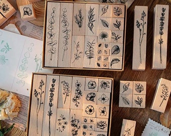 22pcs Botanical Wooden Rubber Stamp Set | Plant Stamp | Nature Stamp | Flower Stamp | Scrapbooking | Printing | Journalling