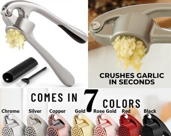 Professional Garlic Press with Ergonomic Handle. Perfect for nuts, seeds, ginger and mincing press. Versatile addition to your kitchen.