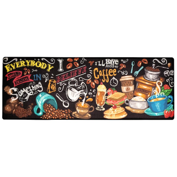 Barista Coffee House Chalk Art Artistic Beautiful Anti Fatigue Unique Floor Mats Kitchen Mats 47" X 18" X 10mm Cushion Coffee Large