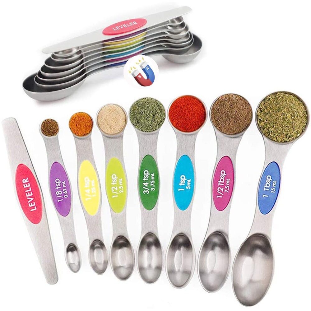 Stainless Steel Measuring Spoons Set, Small Measuring Spoon 1/8 tsp, 1/4 tsp,  3/4tsp, 1/2 tsp, 1 tsp, 1/2 tbsp & 1 tbsp Metal Teaspoon Measure Spoon for  Dry or Liquid Ingredients (7 Pcs) 