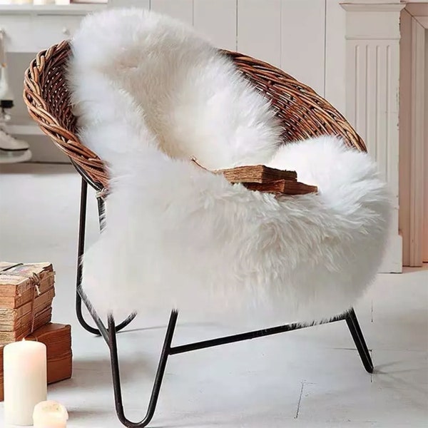 Ultra Soft Luxurious White Sheepskin Faux Rug. Beautiful Fur Rug with New 2.8 Inch Pile. Super Soft Fluffy Bedroom