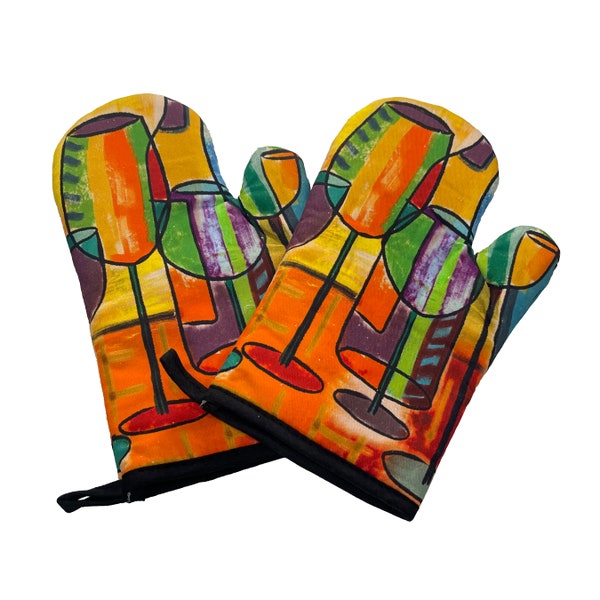 UpNUpCo Artistic Colorful Oven Mitts - Unique - Cute - Soft - Safety - Quilted & Padded - Heat Resistant - Beautiful 2 Pieces- 7" x 10" x 1"