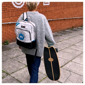 Recycled material  backpack uk with car tire work / laptop elephant print