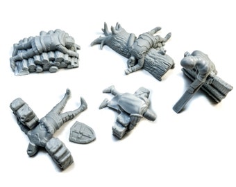 Bodies on obstacles (Harvest of War) - tabletop casualty markers props, and terrain for D&D and Pathfinder