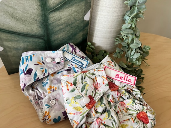 5x Personalised Snap on Name Label for Modern Cloth Nappies Cloth