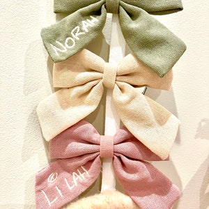 Personalised Embroidered Linen Bow Hair Clip . Embroider Name, for Dance, Ballet, Daycare, Dress-up, Party, Presents, Stocking stuffer gift