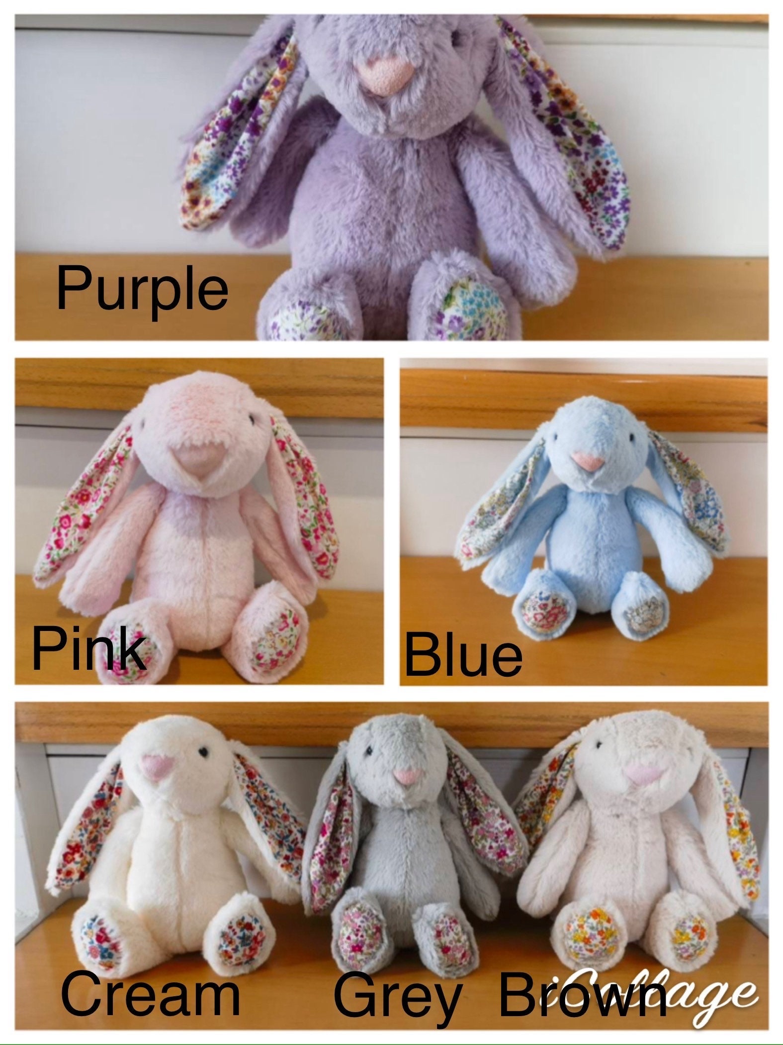 Personalised Plush Bunny Rabbits for children and babies. Floppy ear Rabbit for Easter or Birth. Customise text and colours. Embroidered ear