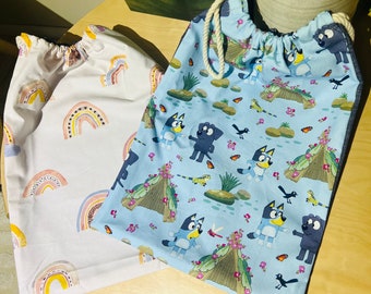 Personalised Embroidered Daycare Sheets Bag, Library Bag, Drawstring bag, storage bag. 100% cotton canvas. Durable and lightweight.