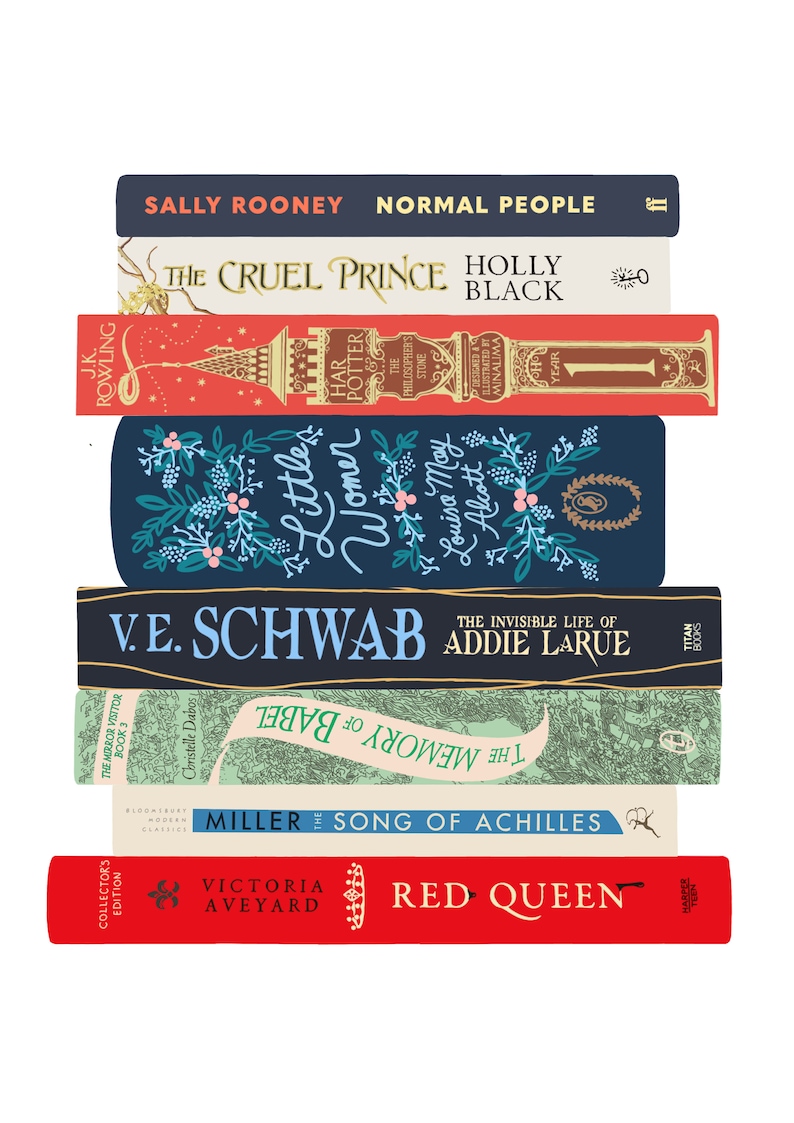 Custom Book Stack Art Print Digital - Etsy
