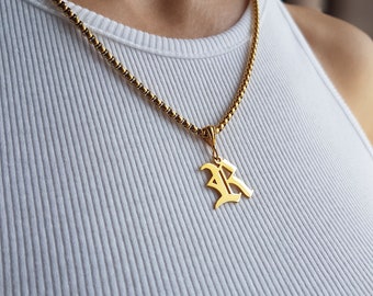 Old English Initial Necklace Silver Old English Initial Necklace Gold, Gold Letter Necklace Everyday Necklace Old English Jewelry Bridesmaid