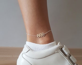 Gold Anklets For Women, Angel Number Anklet For Her, Gold Dainty Anklet For Women,  111 222 333 444 555 666 777 888 999 Anklet Gold Silver